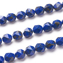 Синий Синтетические бирюзовые бусины с золотой линией, звезды вырезать круглые бусы, граненые, окрашенные, синие, 10 мм, отверстие : 1.2 мм, около 39 шт / нитка, 15.75 дюйм (40 см)