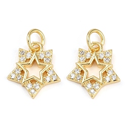 Прозрачный Латунные микро проложить кубического циркония подвески, без кадмия и без свинца, звезды прелести, с целью перехода в кольце, реальный 18 k позолоченный, прозрачные, 13x12x2 мм, отверстие : 3 мм