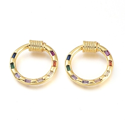 Разноцветный Латунные микропаве, кубический цирконий, винт, карабин, подвески с замком, для изготовления ожерелий, уплотнительное кольцо, золотые, красочный, 20.5x4.5 мм