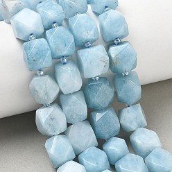 Sky Blue Dyed Natural White Jade Beads Strands, Nuggets, Faceted, with Seed Beads, Sky Blue, 11.5~12.5x9~13x9~12mm, Hole: 1mm, about 28pcs/strand, 14.96''(38cm)