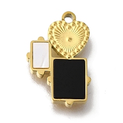 Золотой Ионное покрытие (ip) 304 подвески для ручной полировки из нержавеющей стали, с черно-белым акрилом, сердце и прямоугольник, золотые, 15x10x2 мм, отверстие : 1.2 мм