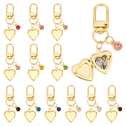 Plaqué 18K Or Véritable 12 Pièces en alliage avec pendentifs en strass de verre, cœur, fermoirs alliage pivotantes, réel 18 k plaqué or, 57mm