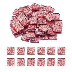 Cerise Glass Cabochons, Gold Foil Mosaic Tile, for Home Decoration or DIY Crafts, Square, Cerise, 20x20x4mm, 280g, about 72pcs/box
