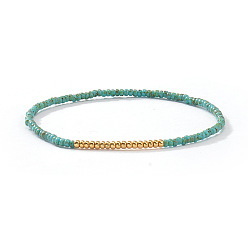 Бирюза Богемные стеклянные бисерные браслеты на резинке для женщин, бирюзовые, 11.02 дюйм (28 см)