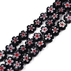 Черный Ручной работы стеклянная бусина тысячецветник нитей, слива, чёрные, 7~9x7.5~9x2.5~3 мм, отверстие : 1 мм, около 52~54 шт / нитка, 15.75 дюйм ~ 15.94 дюйм (40~40.5 см)