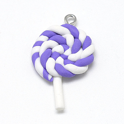 Medium Purple Handmade Polymer Clay Pendants, Lollipop, Medium Purple, 36~41x21~25x5~6mm, Hole: 2mm