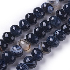 Prussian Blue Dyed Natural Banded Agate Beads Strands, Oval, Prussian Blue, 11~12x8.5~9.5mm, Hole: 1.2mm, about 41pcs/strand, 14.6 inch(37.1cm)