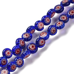 Средно-синий Handmade millefiori lampwork beads strands, плоско-круглые, светло-синий, 6x3 мм, отверстие : 0.7 мм, около 66 шт / нитка, 14.65'' (37.2 см)