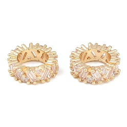 Light Gold Латунные микропаве из прозрачного кубического циркония, бусины с большим отверстием, стойки покрытие, долговечный, без свинца и без кадмия, золотой свет, 11.5x4 мм, отверстие : 7 мм