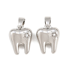 Platinum Brass Micro Pave Clear Cubic Zirconia Charms, Tooth with Star Charms, Platinum, 12x10x5.5mm, Hole: 5x2mm