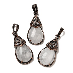 Хрусталь Природного кварца хрустальных подвесок, латунные подвески-слезинки из горного хрусталя, Красная медь, без свинца и без кадмия, 31x15x8 мм, отверстие : 5x7.5 мм