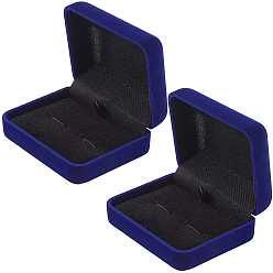 Blue 2Pcs Velvet Gift Storage Boxes, Cufflink Boxes with Hinged Lid and Black Inside, Rectangle, Blue, 7.6x6.05x3cm