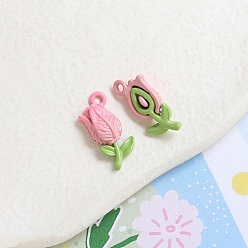 Pink Кулон из сплава с эмалью, окрашенный распылением, тюльпан очарование, розовые, 18x8 мм