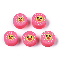 Hot pink Manuell Polymer Ton Perlen, für DIY Schmuck Bastelbedarf, Flach runde mit ente, hot pink, 8.5~9.5x4~5 mm, Bohrung: 1.6 mm