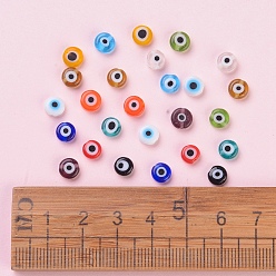 Mixed Color 12 Colors Handmade Evil Eye Lampwork Beads, Flat Round, Mixed Color, 6x2.5~3mm, Hole: 1mm, 12colors, about 36~40pcs/color, 432~480pcs/box