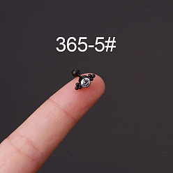 Плоский Круглый 316l серьги для хряща из хирургической нержавеющей стали с микропаве из прозрачного кубического циркония, чёрные, плоско-круглые, 6 мм, штифты : 0.8 мм