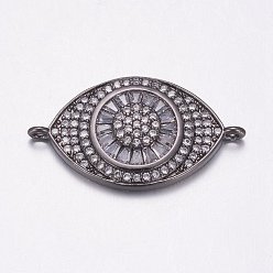 Черный Цвет Металла Латунные микро проложить кубических ссылки циркония, долговечный, без свинца и без кадмия, глаз, металлический черный , 16x29x4 мм, отверстие : 1.5 мм