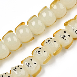 (932FM) Темно-синий аква-матовый с подкладкой Бусы лэмпворк ручной работы, собака, темно-золотистые, 11x15.5x16 мм, отверстие : 2 мм, около 40 шт / нитка, 17.52 дюйм (44.5 см)