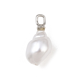 Shell Shape Colgantes de perlas de latón y plástico ABS, chapado en rack, larga duración plateado, sin plomo y el cadmio, Platino, encanto de caracola, 20.5x10x9 mm, agujero: 3x2 mm