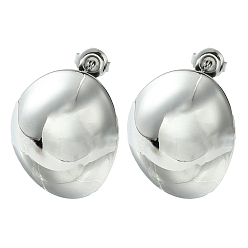 Stainless Steel Color 304 Stainless Steel Stud Earrings, Oval, Stainless Steel Color, 25x20.5mm