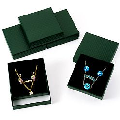 Зеленый 5шт. картонные коробки для упаковки ювелирных изделий с ромбовидной текстурой и губкой внутри, для подвесок, серег и колец, квадратный, зелёные, 8.8x8.8x2.8 см