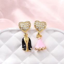 (52) Непрозрачная лаванда Серьги-гвоздики с цирконом из латуни, одежда, с эмалью, без кадмия и без свинца, стойки покрытие, долговечный, золотые, разноцветные, 23.5x10 мм