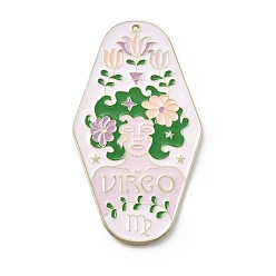 Дева Большие подвески из сплава эмали с изображением двенадцати созвездий, золотые, Дева, 63x35x1 мм, отверстие : 1.6 мм