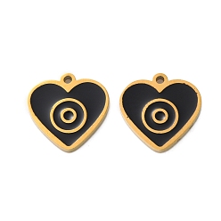 Черный Ионное покрытие (ip) 304 брелоки из нержавеющей стали с эмалью, реальный 18 k позолоченный, шарма сердца, чёрные, 11.5x11.5x1.5 мм, отверстие : 1 мм