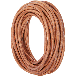 Camel 10 Yards Cowhide Cord, Round, for DIY Craft, with 1Pc Organza Gift Drawstring Bags, Camel, 5~5.3mm
