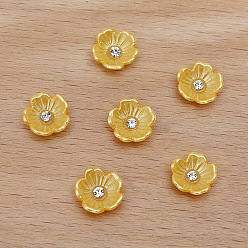 (932FM) Темно-синий аква-матовый с подкладкой Кабошоны из смолы, цветок, темно-золотистые, 11 мм