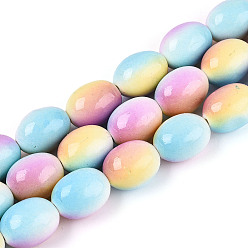 Светло-Голубой С напылением окрашенные синтетические бирюзовые бусинки, овальные, два тона, Небесно-голубой, 15~15.5x11.5~12 мм, отверстие : 1 мм, около 25 шт / нитка, 14.76~14.96'' (37.5~38 см)