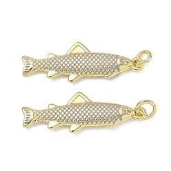 Light Steel Blue Brass Enamel Pendants, Fish Charms, Cadmium Free & Lead Free, Rack Plating, Long-Lasting Plated, Real 18K Gold Plated, Light Steel Blue, 29.5x10.5x3.5mm, Hole: 3.5mm