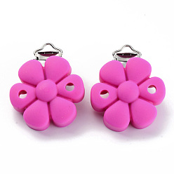 Фуксиновый Пищевые экологически чистые силиконовые зажимы для детской соски, с 304 зажимами из нержавеющей стали, цветок, цвет нержавеющей стали, красно-фиолетовые, 52x40x23 мм, отверстия : 4x12.5 mm и 5 мм