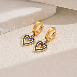 Синий Элегантные 201 серьги-кольца из нержавеющей стали в форме сердца, классический и универсальный, реальный 18 k позолоченный, синие, 30x13 мм