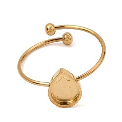 Real 18K Gold Plated Teardrop 304 Stainless Steel Open Cuff Bangle Makings with Bezel Tray, Ion Plating(IP), Long-Lasting Plated, Real 18K Gold Plated, Inner Diameter: 0.75 inch(1.9cm), Tray:8.5x6mm