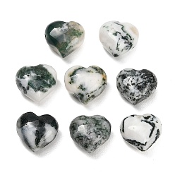 Tree Agate Natural Tree Agate Beads, Heart, 13~14x14~15x8~9mm, Hole: 1.6~1.8mm