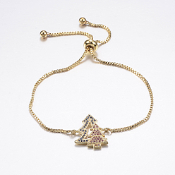 Золотой Регулируемые латунные браслеты из микропаве из циркония и боло, слайдерные браслеты, с латунной коробки цепей, рождественская елка, золотые, 10-1/4 дюйм (260 мм)