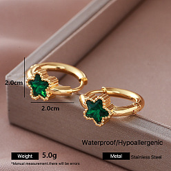 Star 304 Stainless Steel Rhinestone Hoop Earrings for Women, Golden, Star, 20x20mm