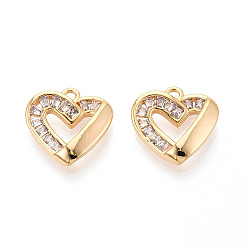 Настоящее золото 18K Латунные микро проложить кубического циркония прелести, сердце, реальный 18 k позолоченный, 13.5x13.5x3 мм, отверстие : 1.5 мм