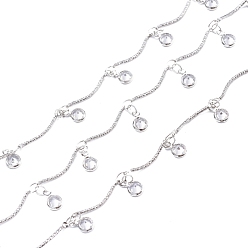 Платина Латунные цепочки ручной работы, с прозрачным кубическим цирконием, пайки, долговечный, плоско-круглые, платина, 7x4.5x2 мм, около 32.8 футов (10 м) / рулон