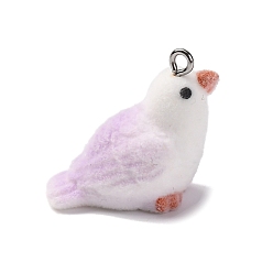 Фиолетовый Кулоны из флокированной смолы, с железной платиной петлей, сорока, фиолетовые, 24x25x15 мм, отверстие : 2 мм