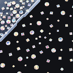 Прозрачный АВ 480шт. 6 стили, стеклянные стразы для пришивания, квадратный, с железосодержащими находками, ясно AB, 3~8x3~8x2.5~5 мм, отверстие : 0.8~3 мм, 80 шт / стиль