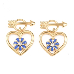 Золотой Латунные микропаве прозрачные подвески с фианитом, с эмалью, сердце прелести, золотые, 28.5 мм, отверстие : 7.5 мм