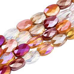 Шоколадный 3 пряди гальванические стеклянные бусины пряди, с покрытием AB цвета, граненые, овальные, цвет шоколада, 8x6x4 мм, отверстие : 1.2 мм, около 69~70 шт / нитка, 22.83~23.03 дюйм (58~58.5 см)