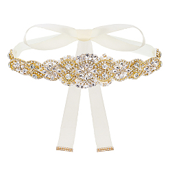 Doré  1Ceintures en polyester ornées de fleurs en strass et cristal pour robe de mariée, floral blanc, or, 2700mm