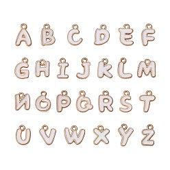 Белый 78Шармы из сплава эмали, золотой свет, буква аз, белые, 10x10 мм, отверстие : 1.5 мм