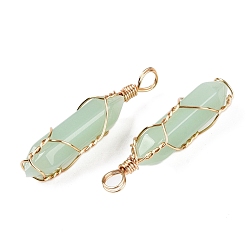 Темный Морско-зеленый Подвески lampwork, формы пуль, обмотанных медной проволокой, граненые, золотые, темно-зеленый, 43x10.5x11.5 мм, отверстие : 4~5x5.5 мм