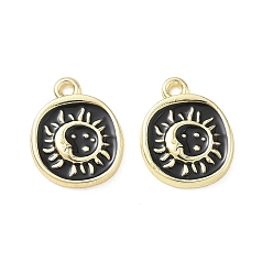 Golden Alloy Enamel Pendants, Round with Moon & Sun Charms, Long-Lasting Plated, Golden, 18x14x2mm, Hole: 1.6mm