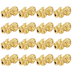 Настоящее золото 24K 18 бусины из сплава шт., pixiu с китайским персонажем cai, реальный 24 k позолоченный, 20x9x9 мм, отверстие : 2.5 мм