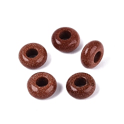 Камень с Пылевым Золотом Синтетические золотые камни европейские бусины, гладкая рондель, бусины с большим отверстием, 10x4.5~5 мм, отверстие : 4 мм